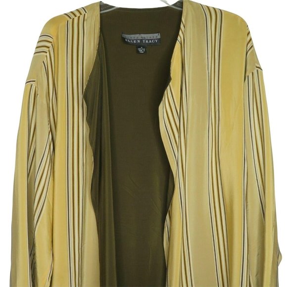 Linda Allard Ellen Tracy Open Drape Front Silk Jacket 12 Strip Silk Kimono Lined - Picture 7 of 12